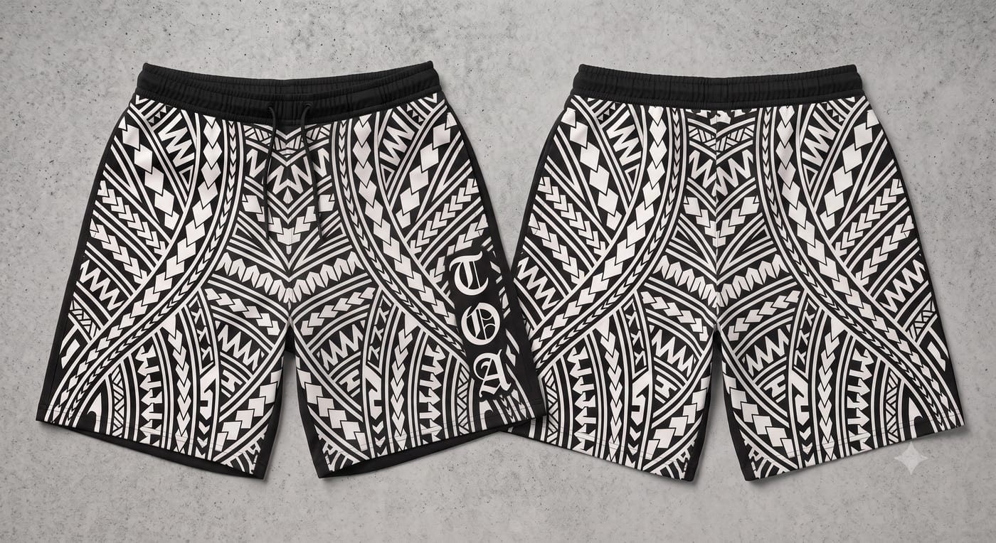 TOA Full Pattern Tribal Shorts, Black/White Tribal